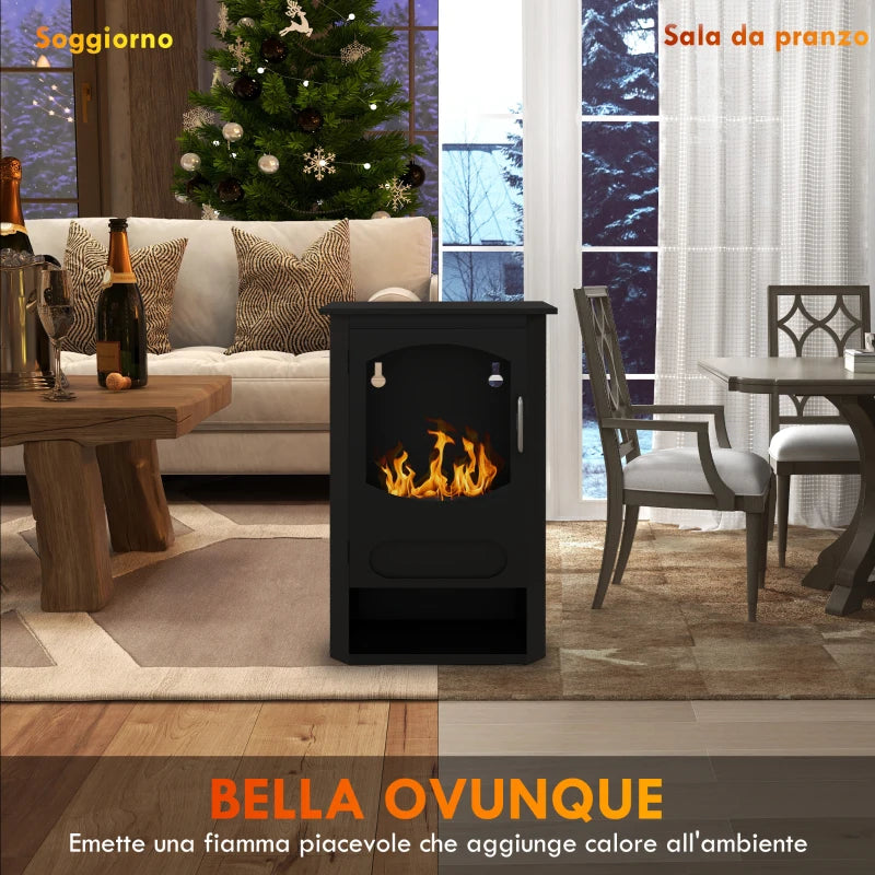 Camino a Bioetanolo Autoportante, Bruciatore da 1.2L Durata 3 Ore, Area Riscaldata 20-25 m², Nero