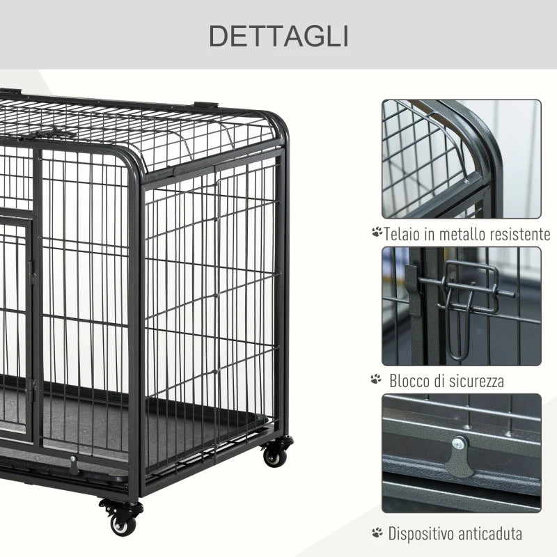 Kennel per Cani Pieghevole con Ruote e Fondo Rimovibile