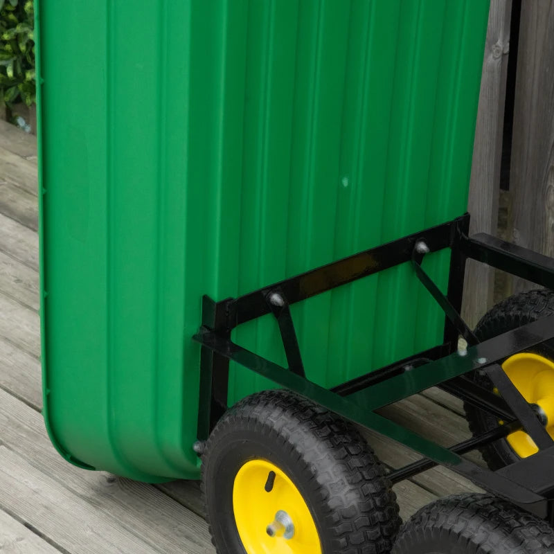 Carrello da Giardino Ribaltabile 125 L con 4 Ruote e Maniglia Regolabile