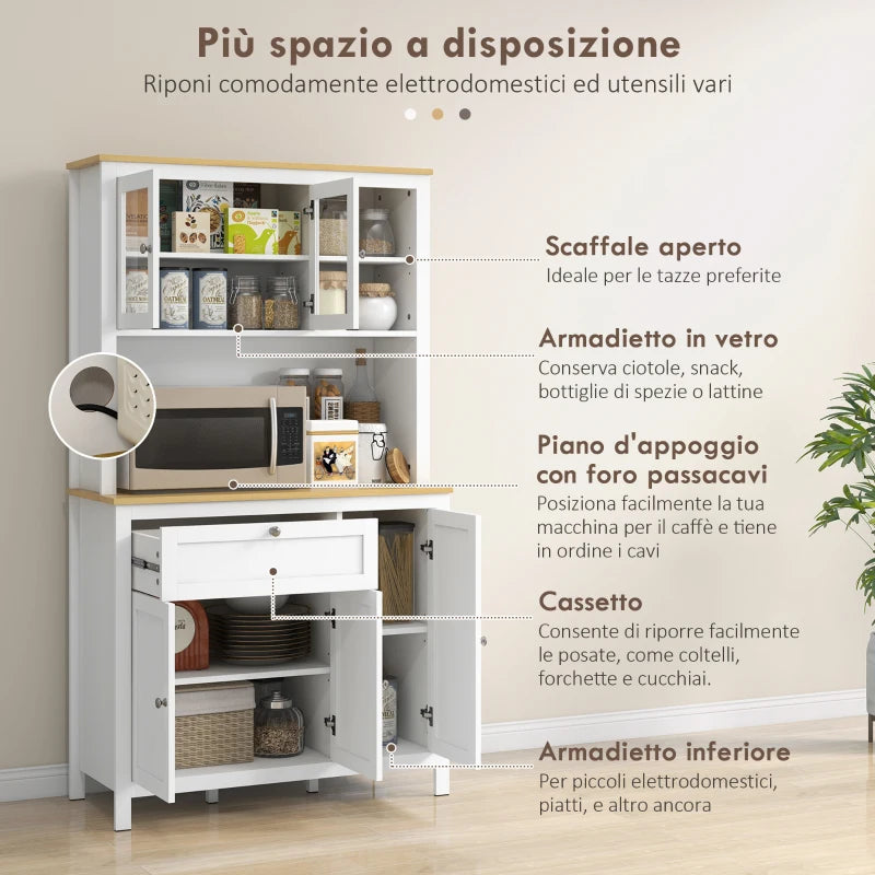 Dispensa da Cucina con 2 Cassetti, Ripiani Aperti e Scaffali Regolabili 100 x 40 x 180 cm
