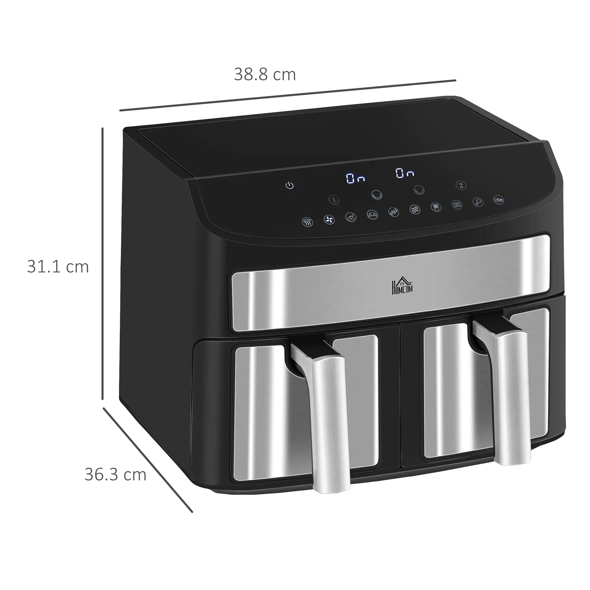 Friggitrice ad Aria 8L con Timer e Temperatura Regolabile, in Acciaio e Plastica, 38.8L x 36.3x31.1 cm, Nero