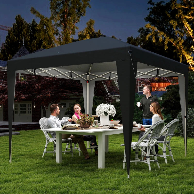 Gazebo Pieghevole Pop-Up 3×3 m con Luce LED Integrata, Altezza Regolabile e Protezione UV50+