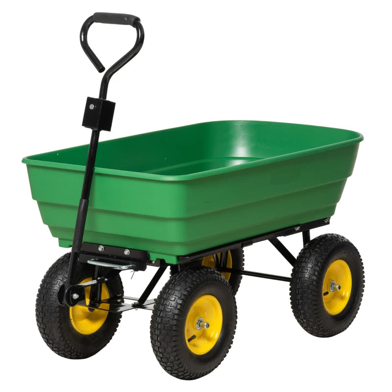Carrello da Giardino Ribaltabile 125 L con 4 Ruote e Maniglia Regolabile