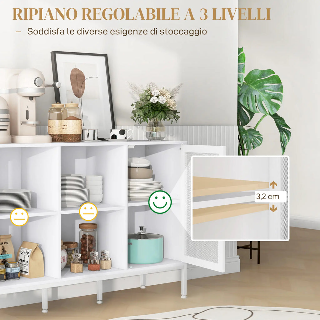 Buffet Moderno con 4 Ripiani Aperti e Armadietto in Legno e Acciaio 120 x 37 x 81,5 cm