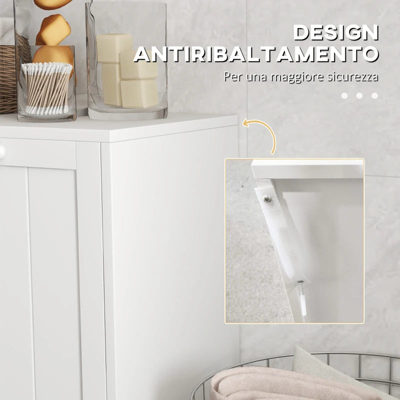 Mobile Portabiancheria con 2 Scomparti a Ribalta in Legno, 66x33x68cm, Bianco