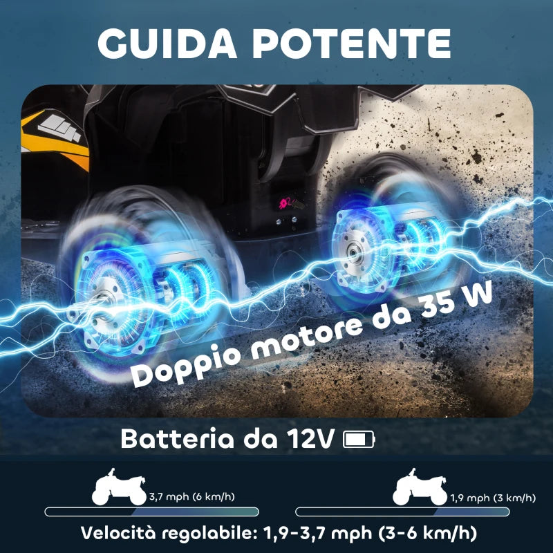 Quad Elettrico 12V per Bambini 3-5 Anni con Sospensioni e Fari LED Giallo