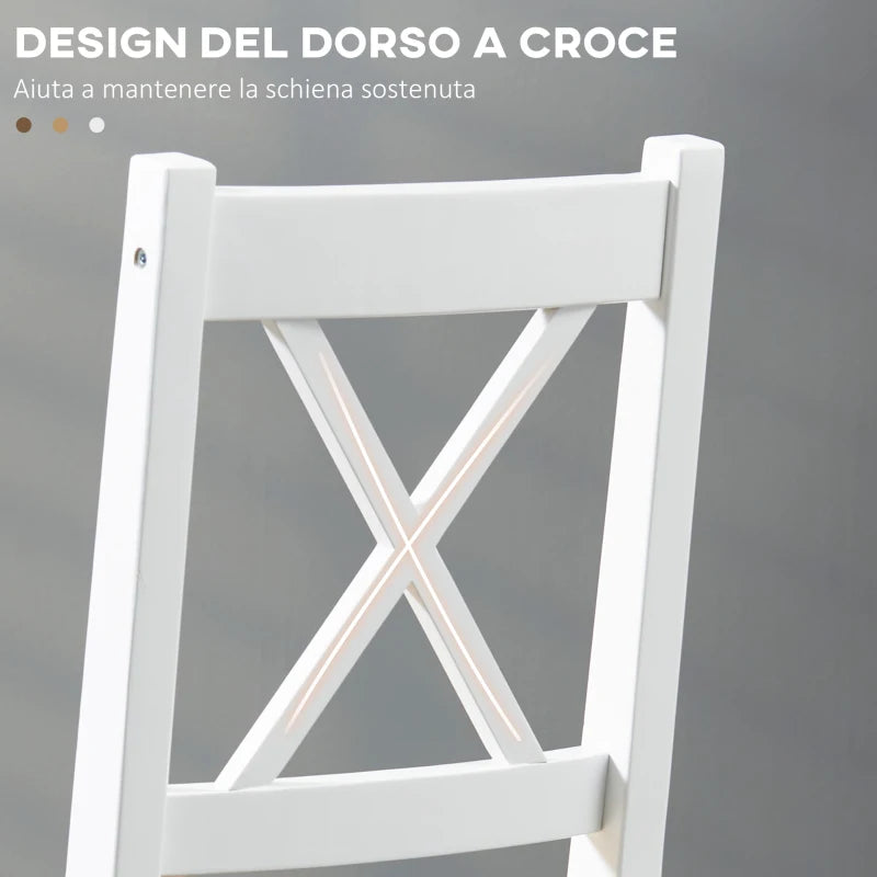 Set di 4 Sedie da Pranzo in Legno con Schienale a Croce