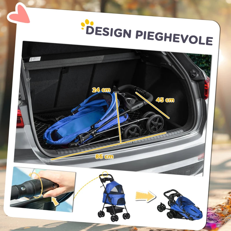 Passeggino Pieghevole per Cani con Guinzaglio di Sicurezza e Cestino Portaoggetti