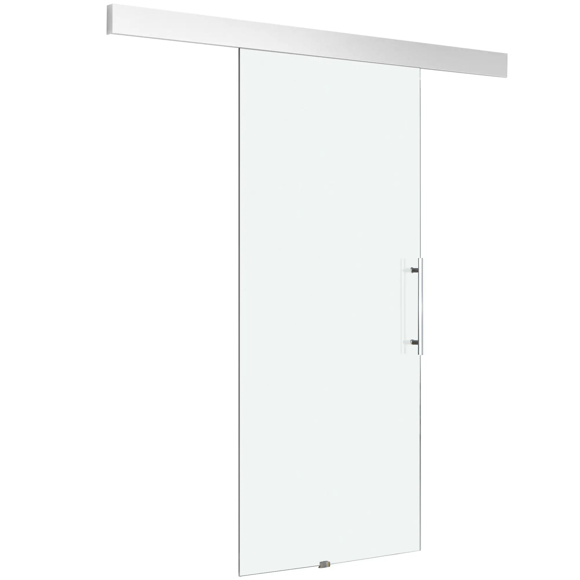 Porta Scorrevole Interna in Vetro Smerigliato con Binario B1 e Maniglia per Bagno Cucina Studio Vetro 205x 90x 0.8cm