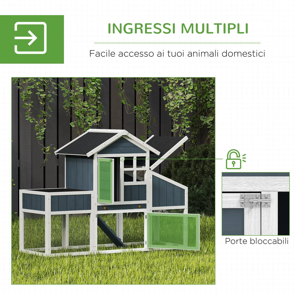 Pollaio Prefabbricato in Legno con Area Aperta, Casetta e Nido per Galline