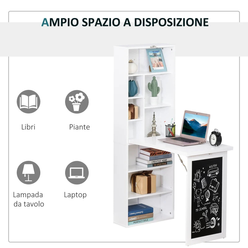 Scrivania Pieghevole con Libreria e Lavagna