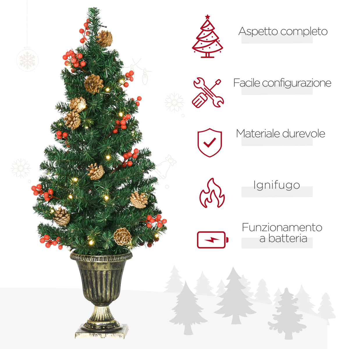Set Decorazioni Natalizie 4 Pezzi con Alberelli e Ghirlande