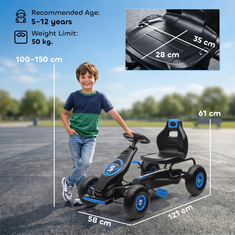 Go Kart a Pedali per Bambini 5-12 Anni con Sedile Regolabile Blu