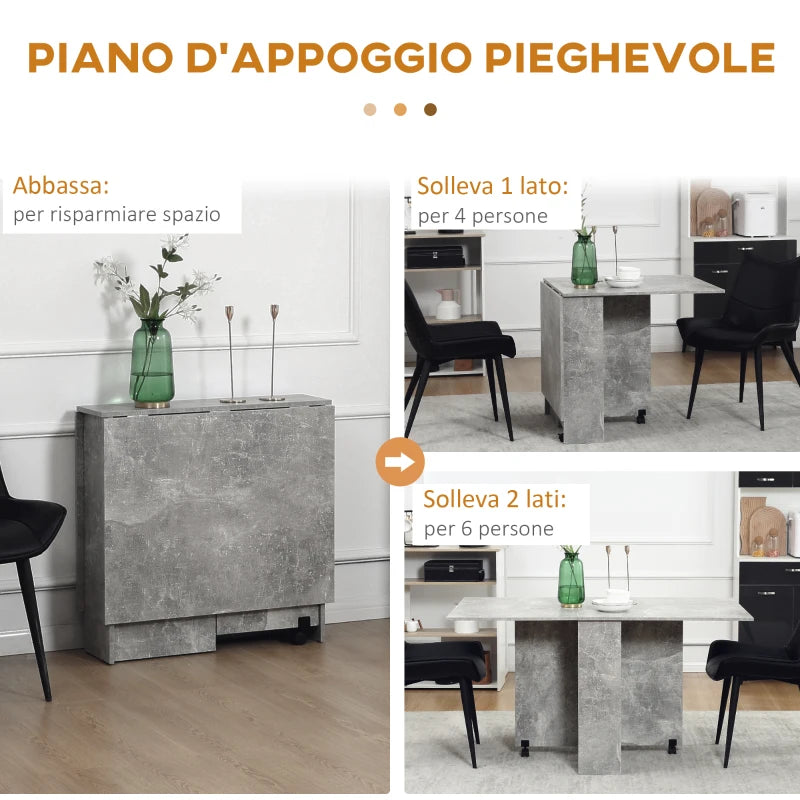 Tavolo Pieghevole in Legno con Ruote per 4-6 Persone Grigio