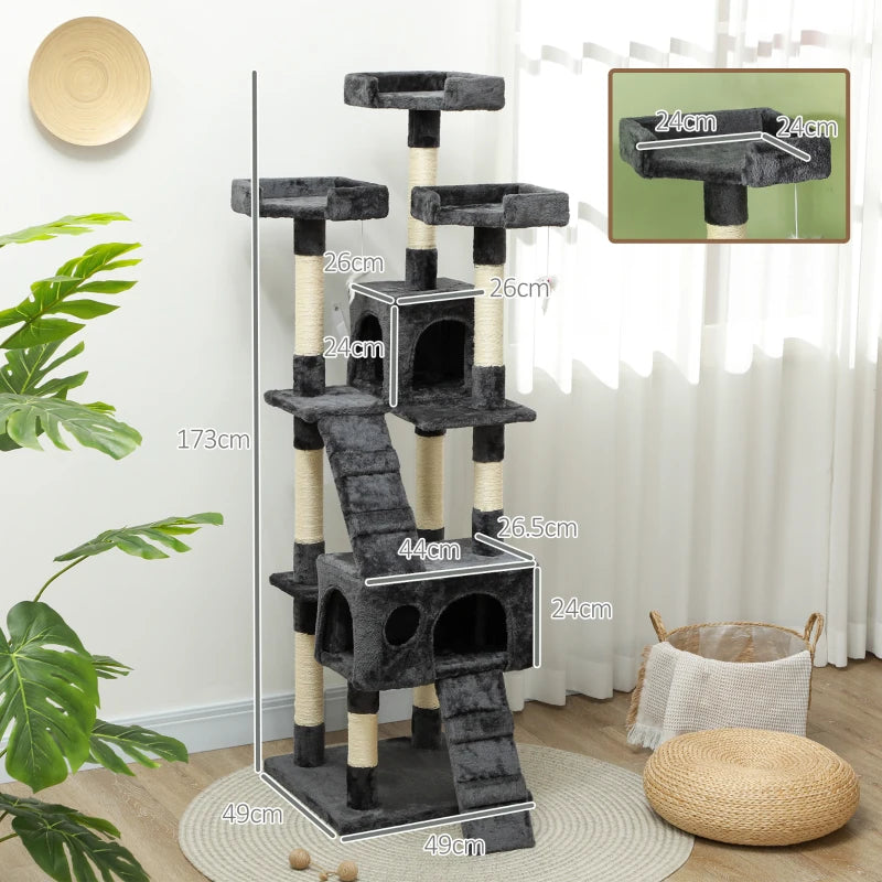 Albero Tiragraffi per Gatti in Peluche e Sisal 170 cm