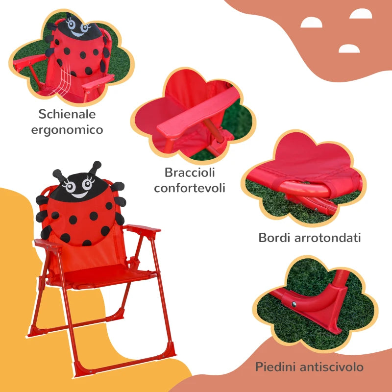 Set Tavolo da Giardino per Bambini con 2 Sedie Pieghevoli e Ombrellone