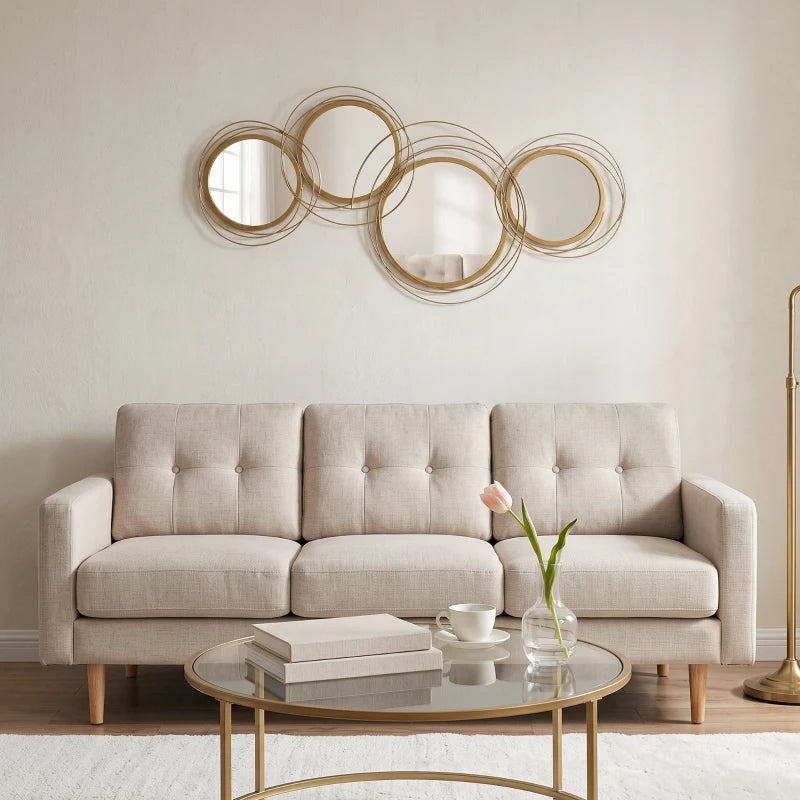 Decorazione Murale 3D in Metallo con Cerchi e Specchi Oro