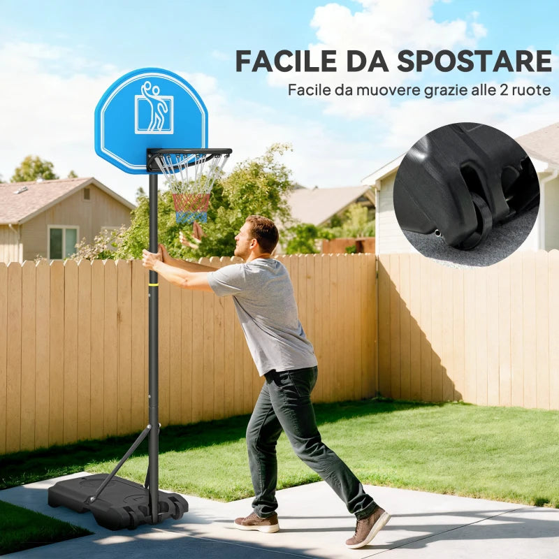 Canestro da Basket con Altezza Regolabile da 195 a 245 cm e Base con Ruote