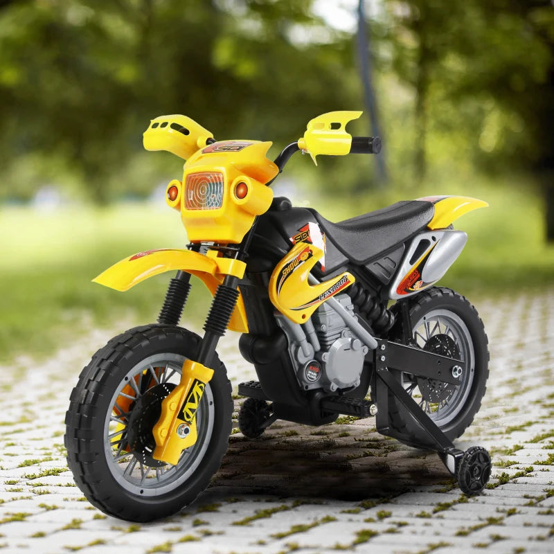 Moto Cross Elettrica per Bambini con Rotelle Gialla