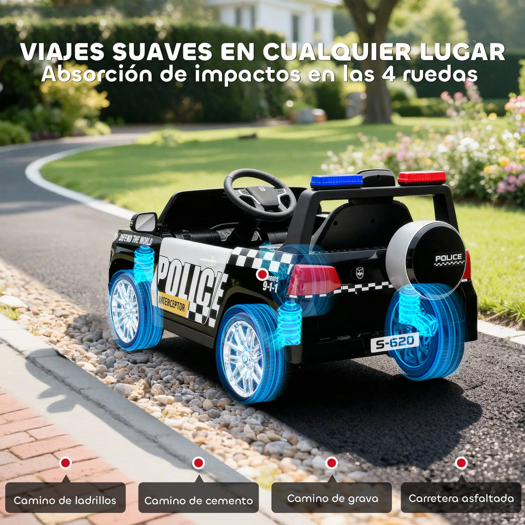 Auto Elettrica della Polizia 12V per Bambini con Telecomando, Sirena, Luci LED e Doppio Motore