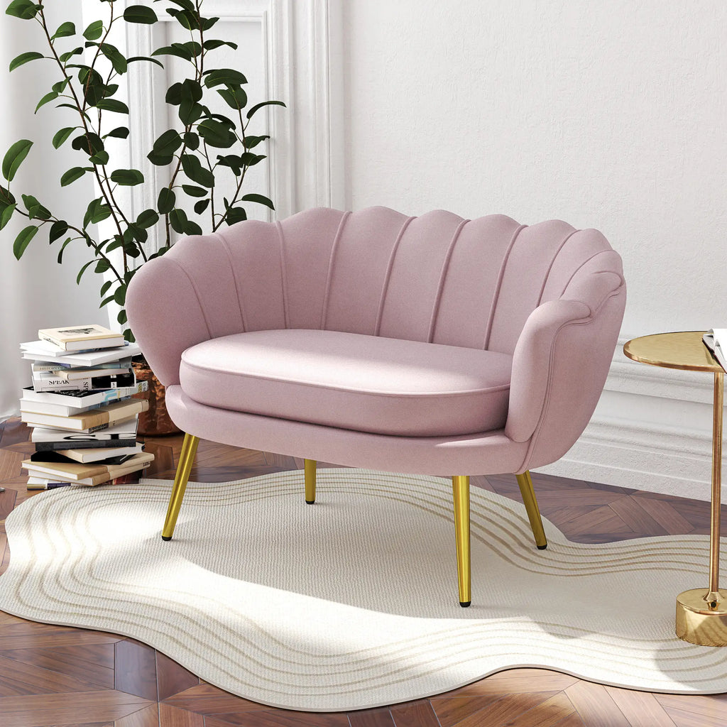 Divano 2 Posti in Tessuto Effetto Velluto Rosa Stile Industrial Chic