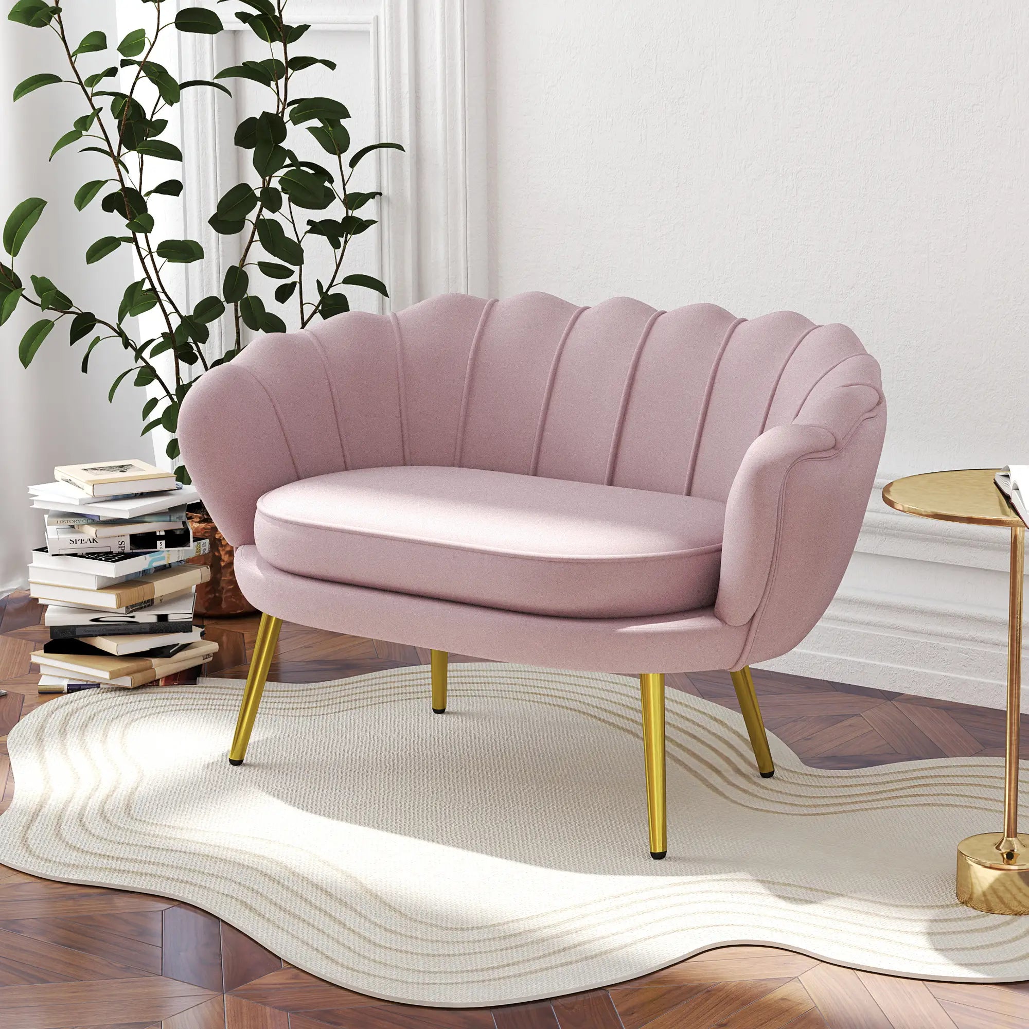 Divano 2 Posti in Tessuto Effetto Velluto Rosa Stile Industrial Chic