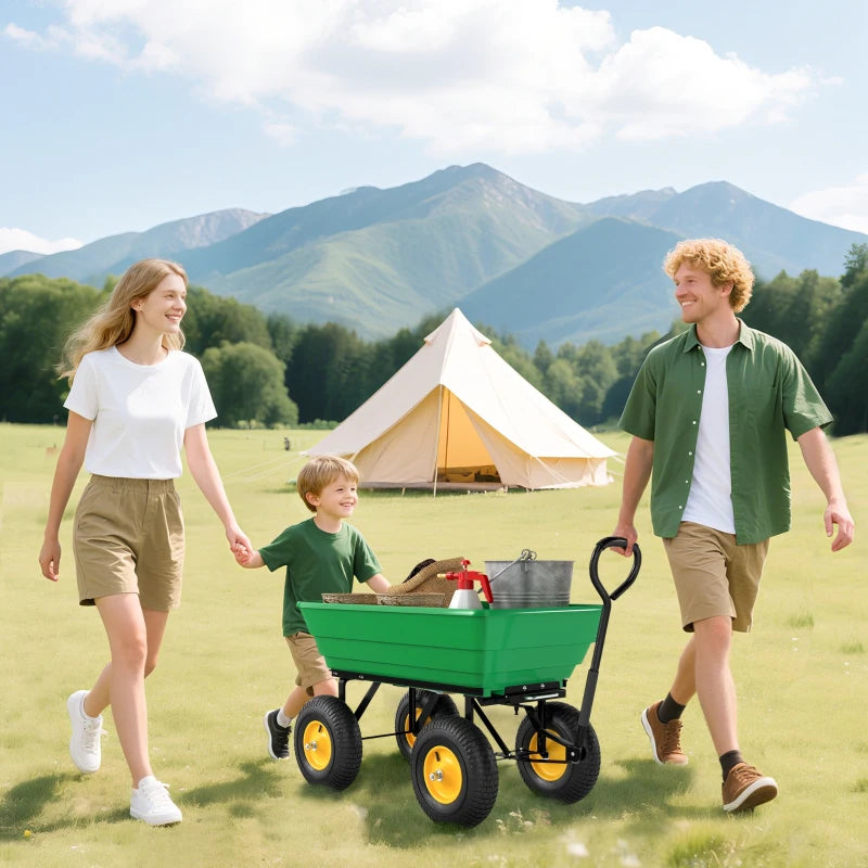 Carrello da Giardino Ribaltabile 75 L con 4 Ruote e Maniglia Regolabile