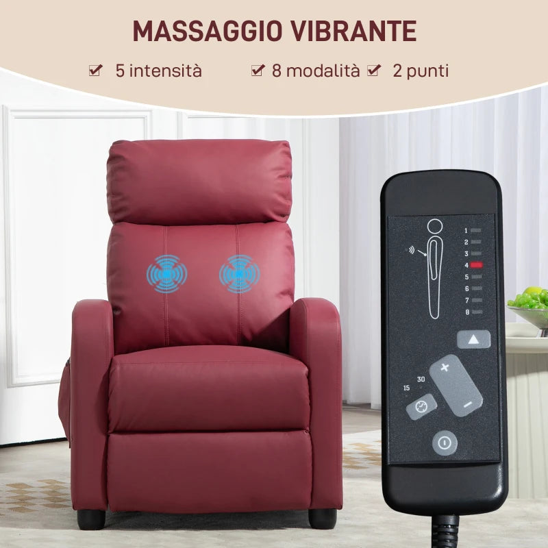 Poltrona Relax Massaggiante Reclinabile con 8 Programmi e Telecomando Rossa