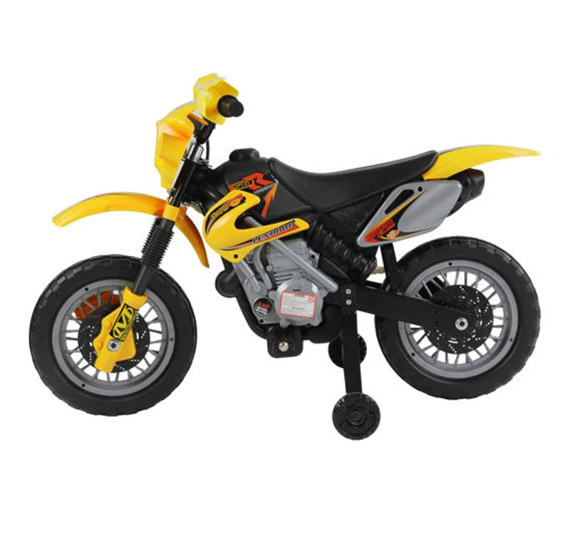 Moto Cross Elettrica per Bambini con Rotelle Gialla