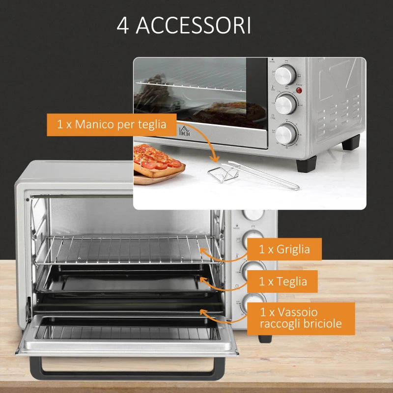 Mini Forno Elettrico 32 L con Piastre e Girarrosto