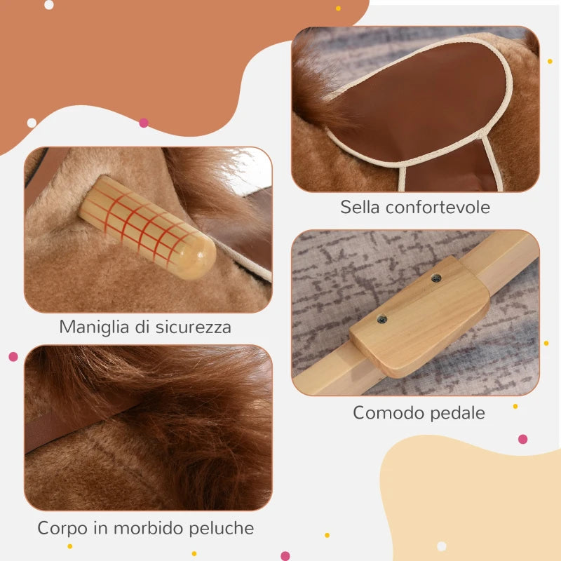 Cavallo a Dondolo per Bambini con Seduta Imbottita e Suoni