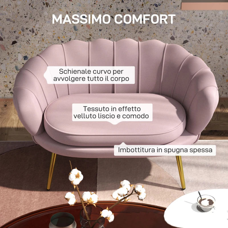 Divano 2 Posti in Tessuto Effetto Velluto Rosa Stile Industrial Chic