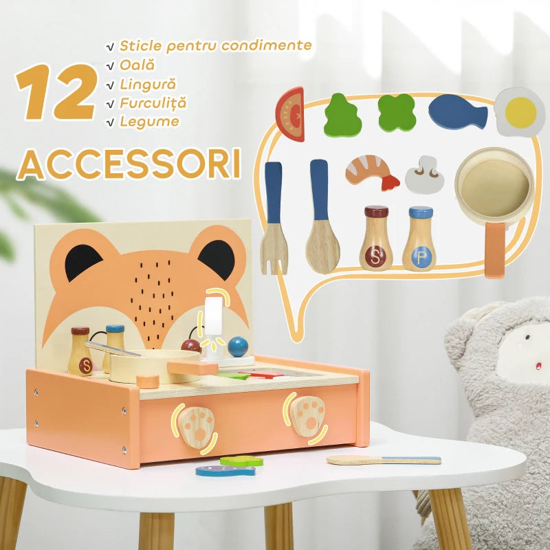 Cucina Giocattolo in Legno per Bambini con Fornello e 12 Accessori