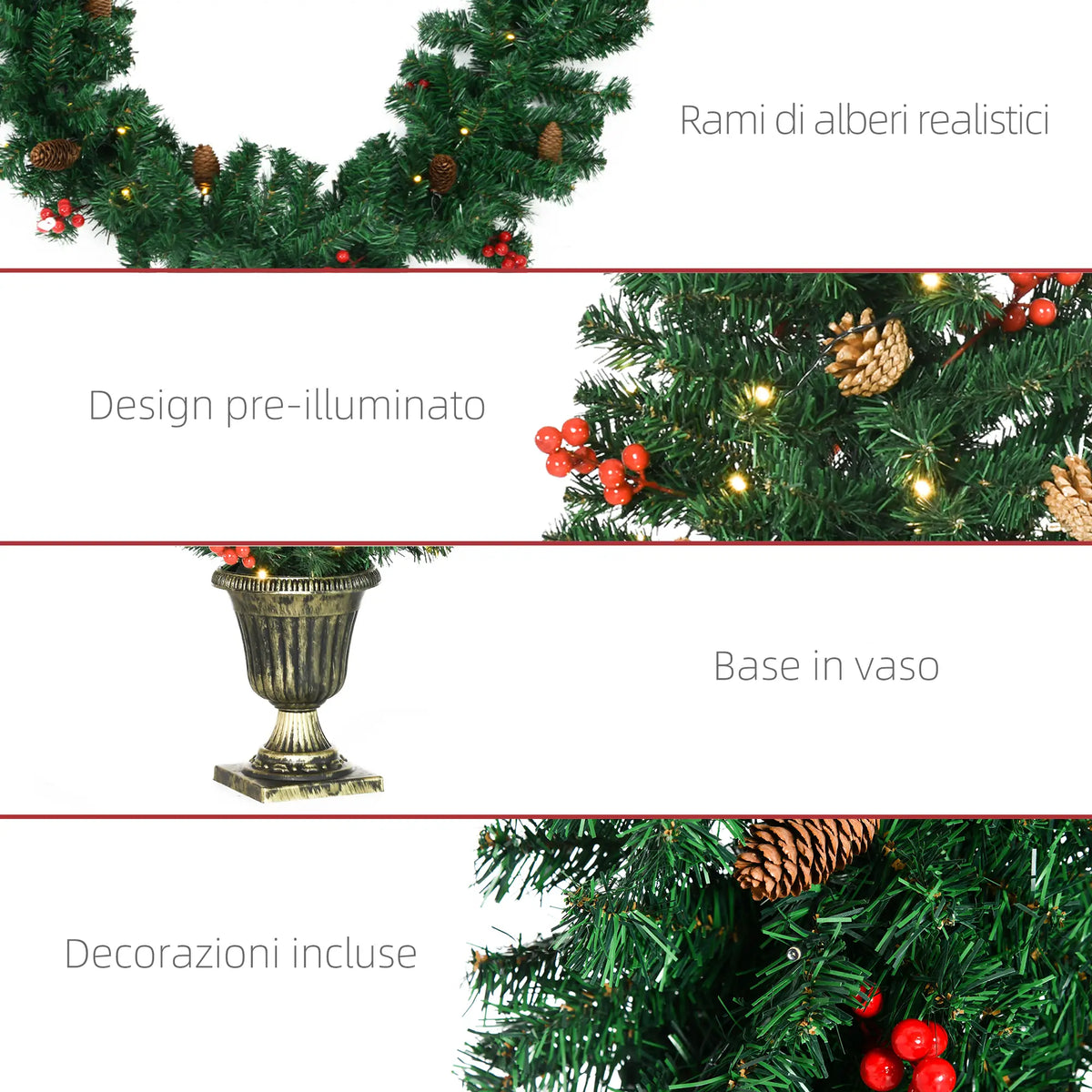 Set Decorazioni Natalizie 4 Pezzi con Alberelli e Ghirlande