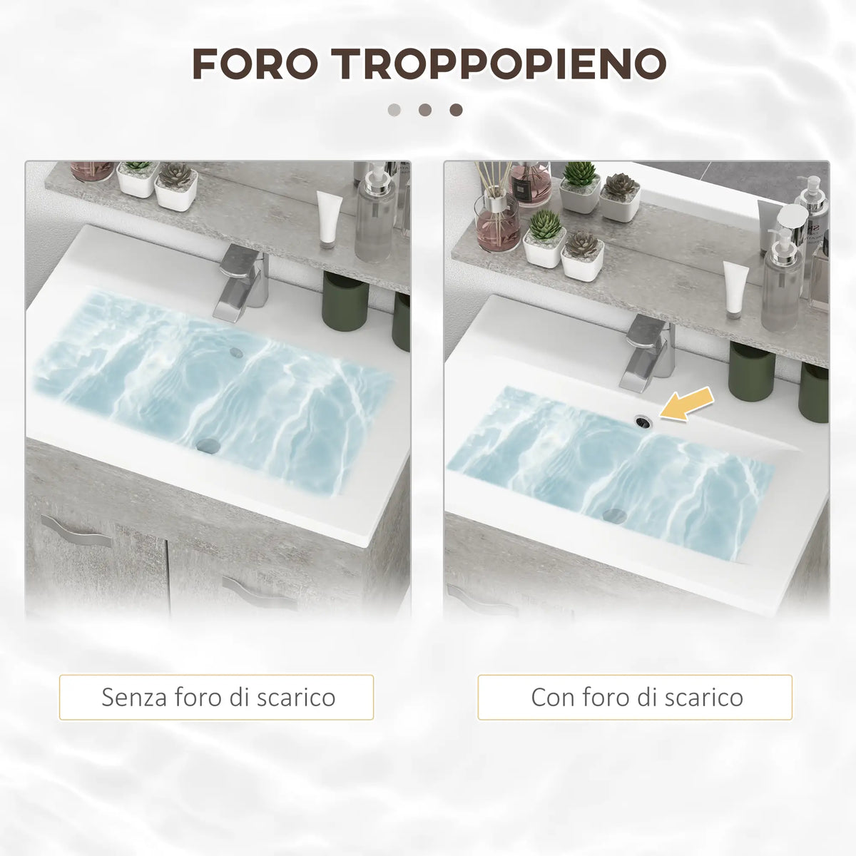 Set Mobile Bagno Grigio con Lavabo e Specchio 60 cm