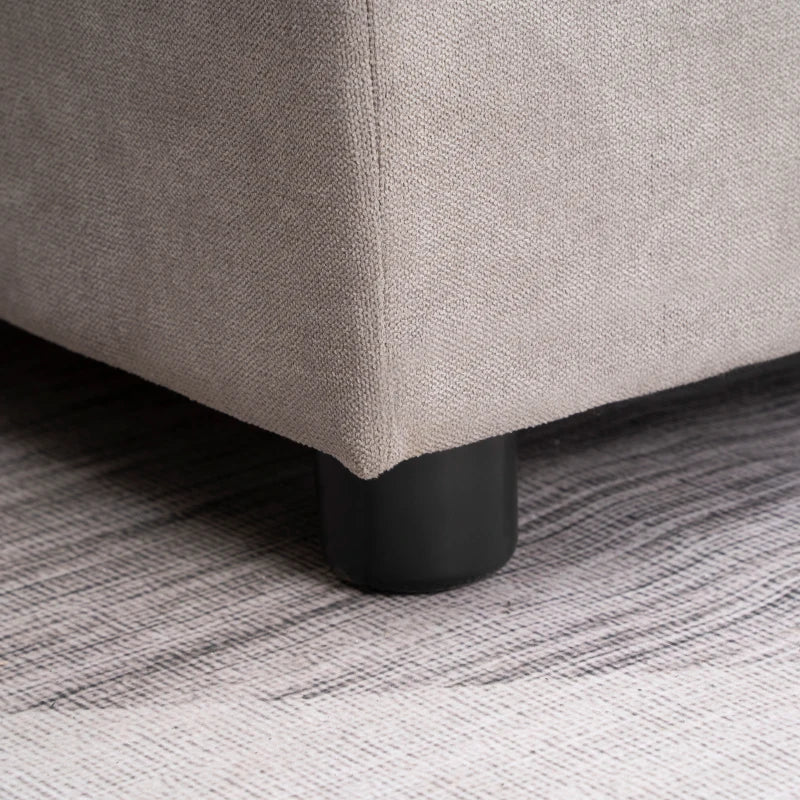 Divano Letto Angolare 3 Posti con Chaise Longue Contenitore in Tessuto Effetto Lino Grigio