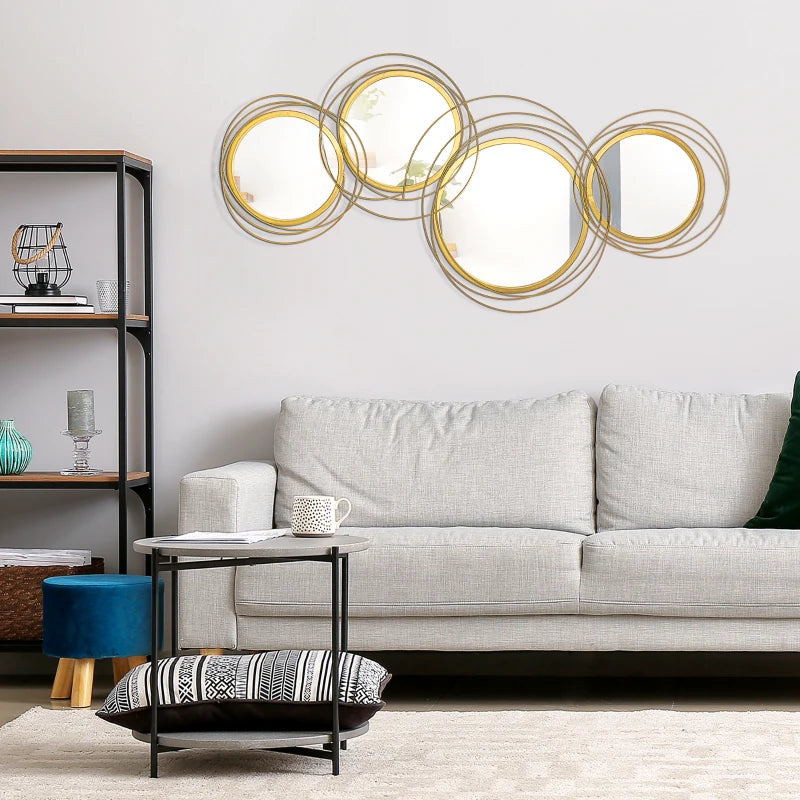 Decorazione Murale 3D in Metallo con Cerchi e Specchi Oro
