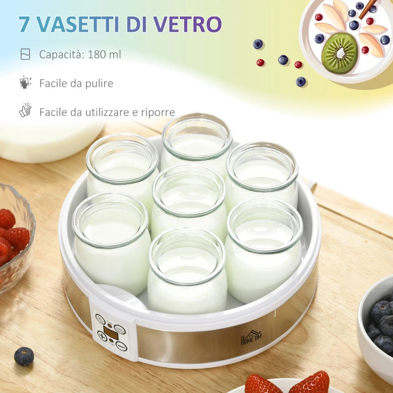 Yogurtiera Elettrica da 1,5 Litri con 7 Vasetti e Display Digitale