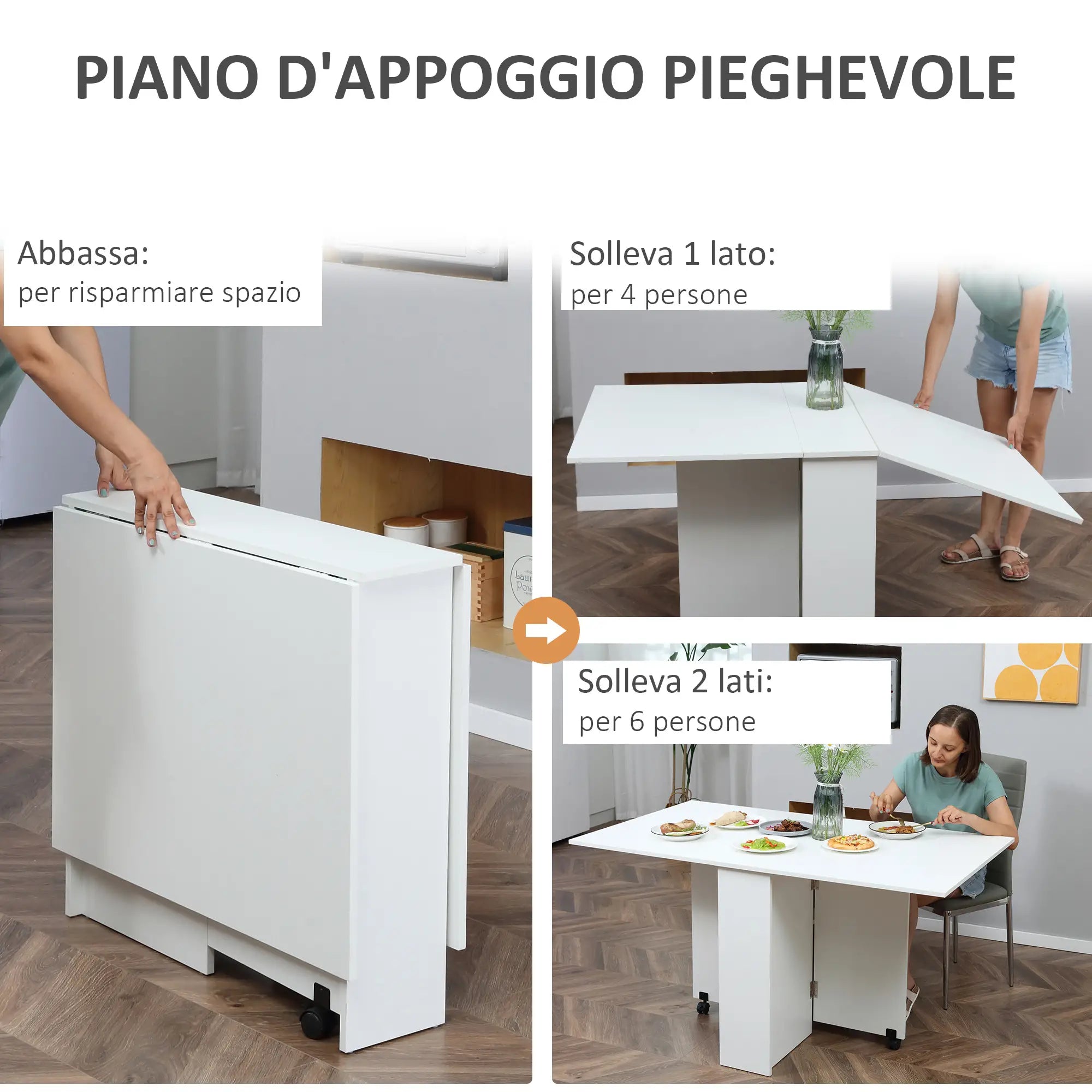Tavolo Pieghevole con Mensola e Ruote Trasformabile in Scrivania