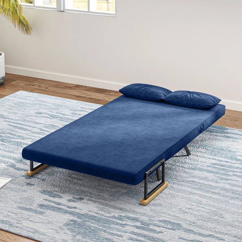 Divano Letto 3 in 1 in Tessuto Effetto Velluto con Schienale Regolabile Blu