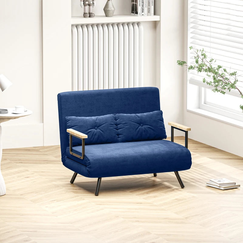 Divano Letto 3 in 1 in Tessuto Effetto Velluto con Schienale Regolabile Blu