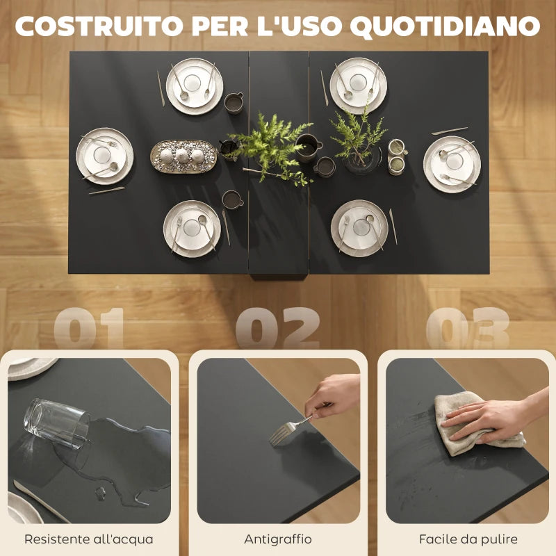 Tavolo Pieghevole in Legno con Ruote per 4-6 Persone