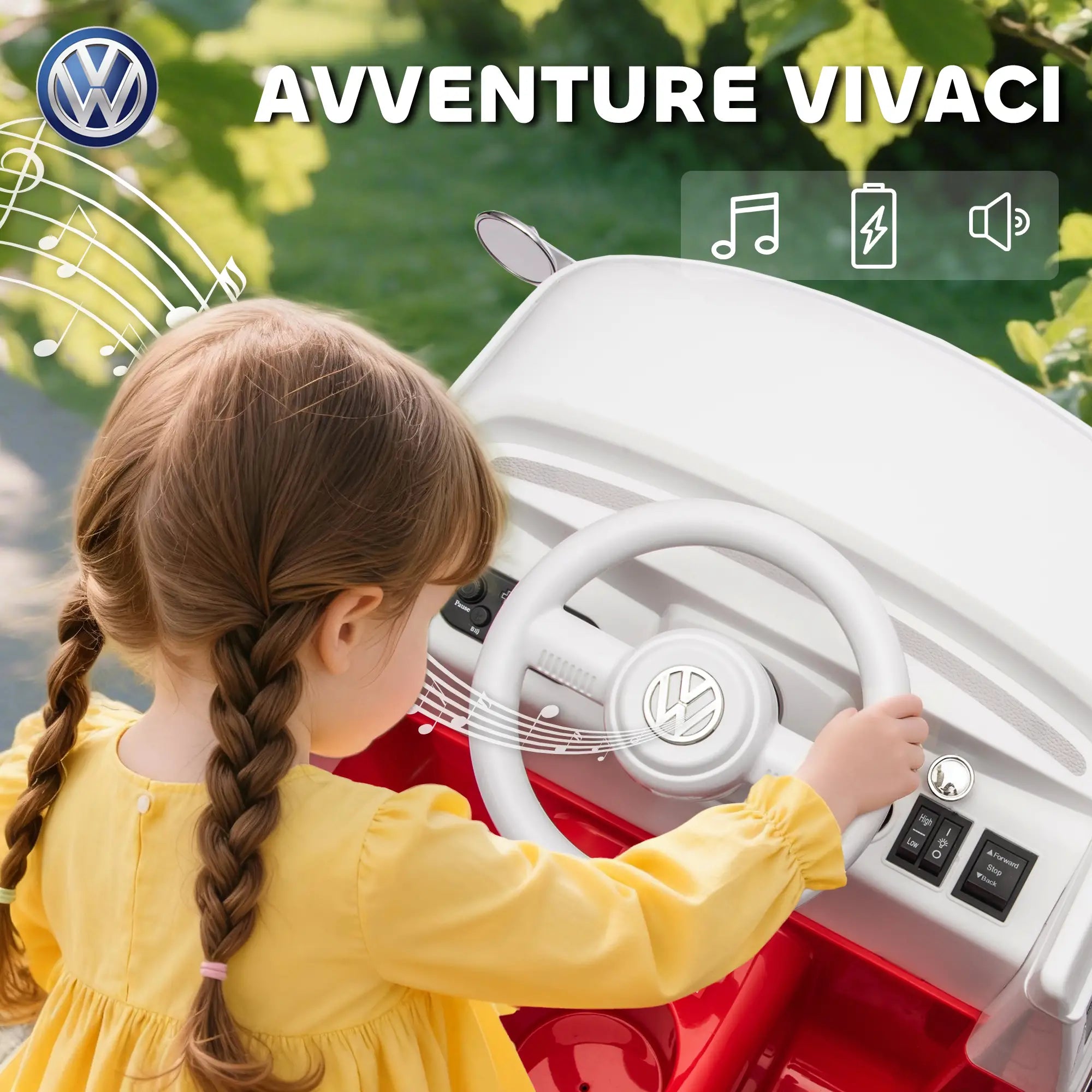 Auto Elettrica Volkswagen T1 per Bambini 6V con Telecomando, Luci LED e Musica