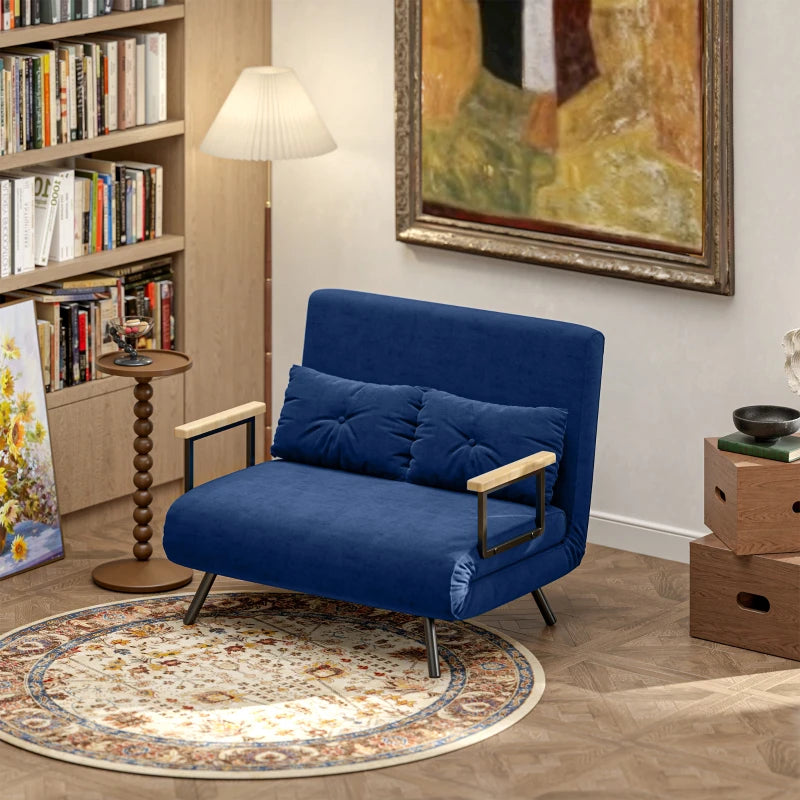 Divano Letto 3 in 1 in Tessuto Effetto Velluto con Schienale Regolabile Blu