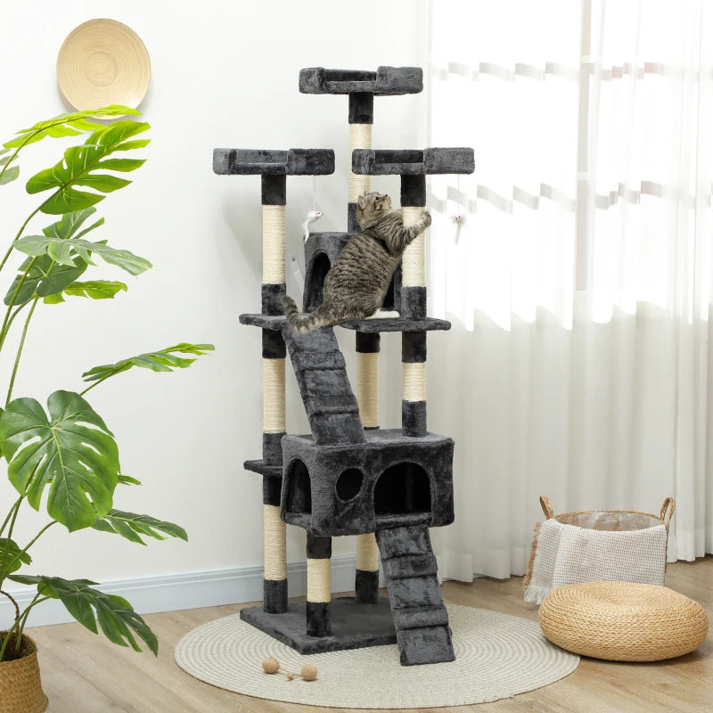 Albero Tiragraffi per Gatti in Peluche e Sisal 170 cm
