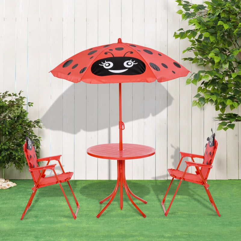 Set Tavolo da Giardino per Bambini con 2 Sedie Pieghevoli e Ombrellone