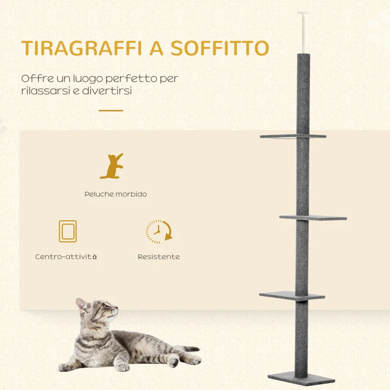 Albero Tiragraffi per Gatti a 4 Livelli con Altezza Regolabile