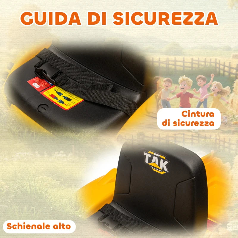 Escavatore Elettrico 12V per Bambini con Benna, Rimorchio, Telecomando e Luci LED