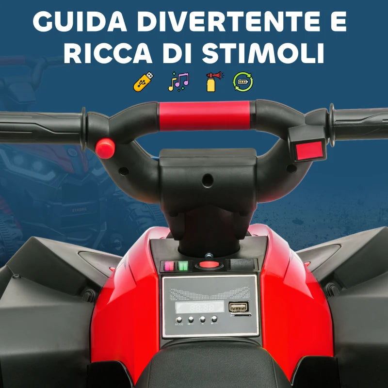 Quad Elettrico 12V per Bambini 3-5 Anni con Sospensioni e Fari LED Rosso