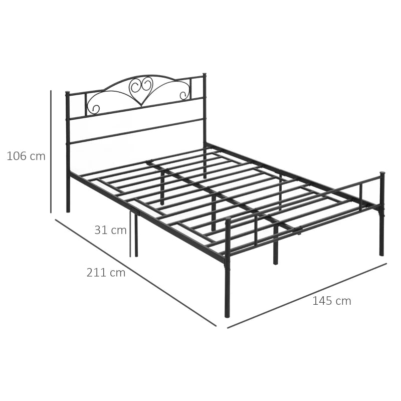 Struttura Letto Una Piazza e Mezza 140x200 cm in Acciaio con Testiera e Doghe